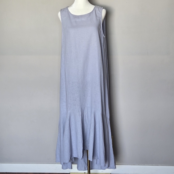 CYNTHIA ROWLEY Linen Hi-Low Tiered Maxi Sleeveless Lagenlook Beachy Boho Dress - Picture 10 of 10